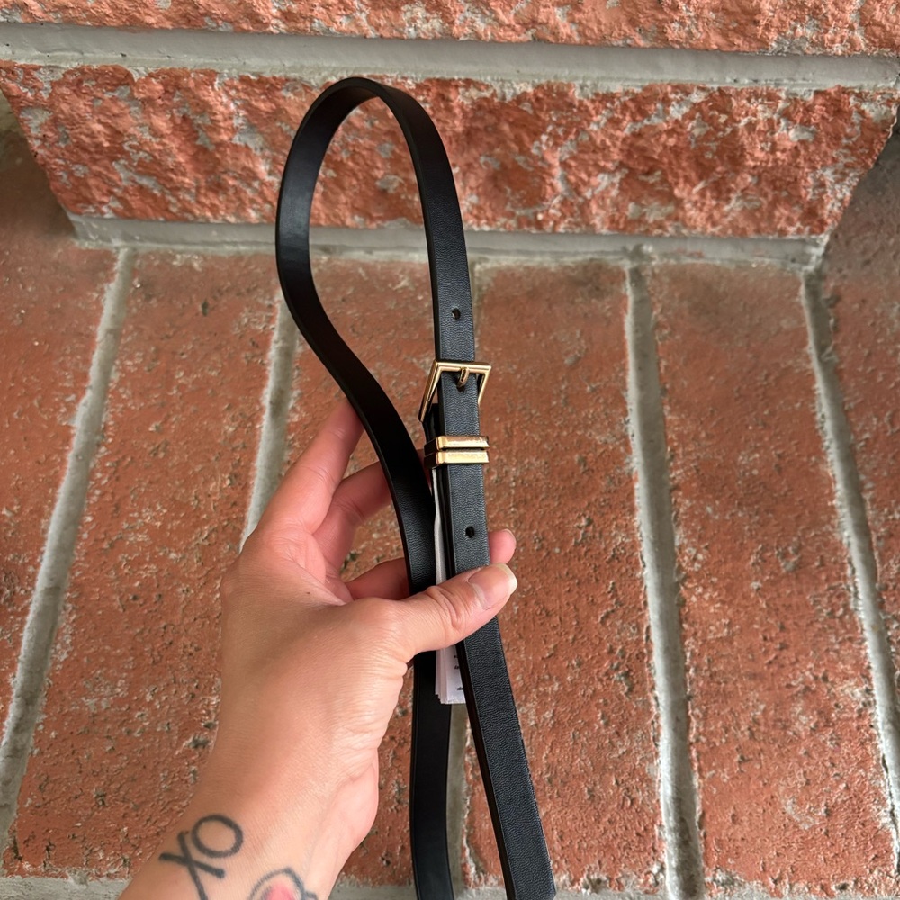 Aldo Black Leather Belt with Gold Buckle - Picture 3 of 3